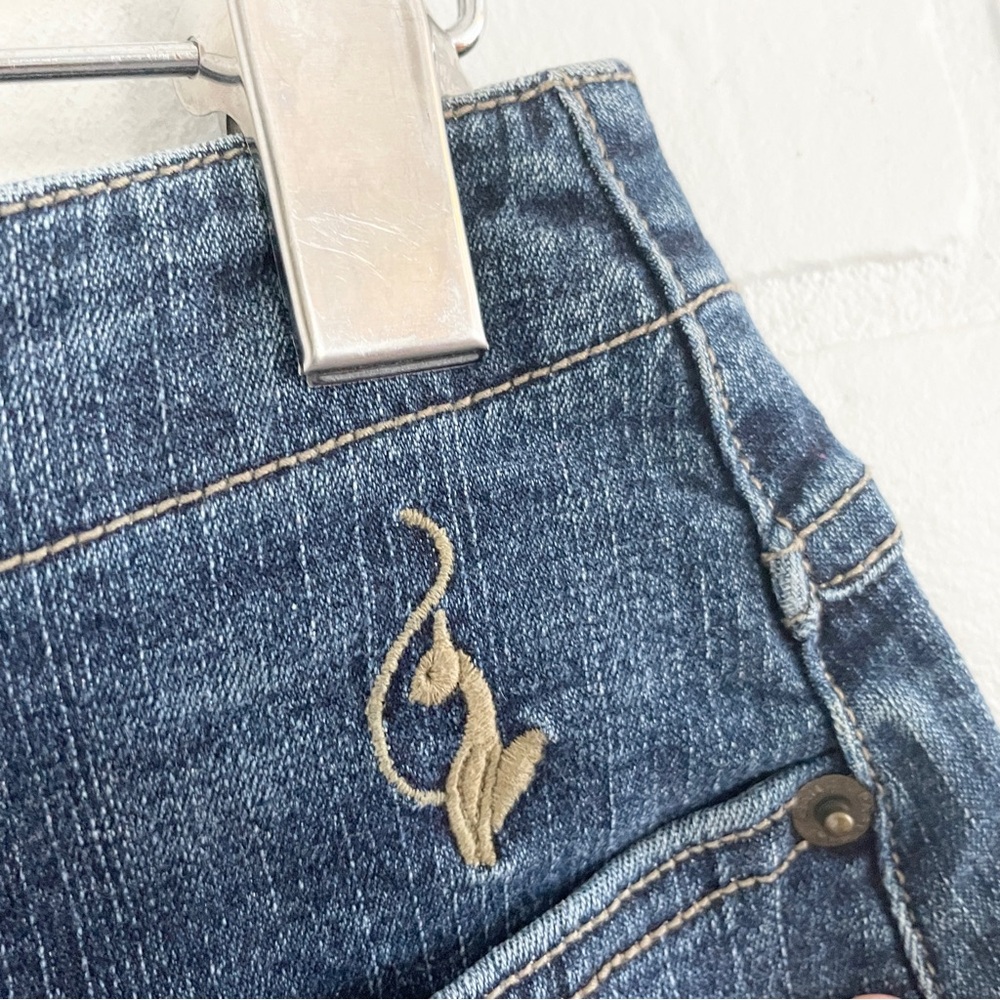 Baby Phat Y2K Denim Micro Mini Skirt Low Rise McBling Logo Embroidered S - Picture 3 of 15